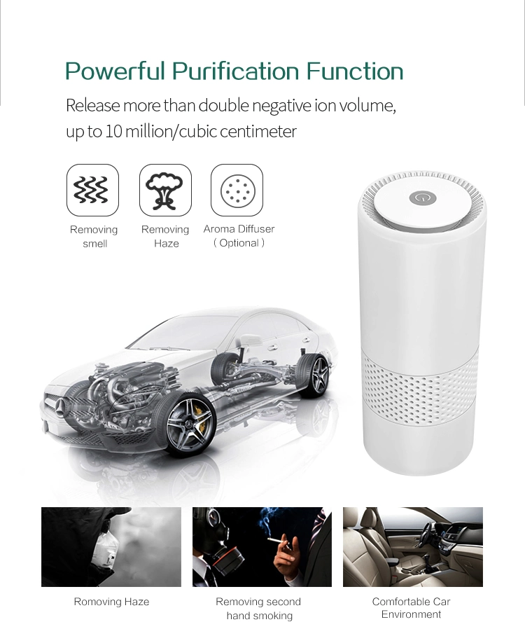 China Manufacturer Popular Mini Portable Car Air Ionizer UV Sterilizer Air Purifier